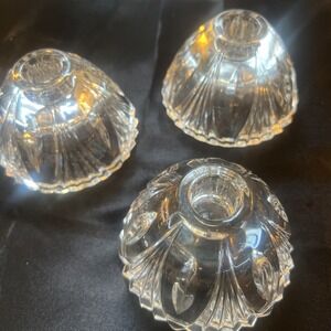 Set of 3 Marquis by Waterford Clear Crystal Glass Low Candle Stick Holder Signed